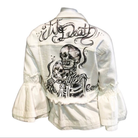 Anthropology “Til Death” skeleton Jean jacket LG - Picture 2 of 5